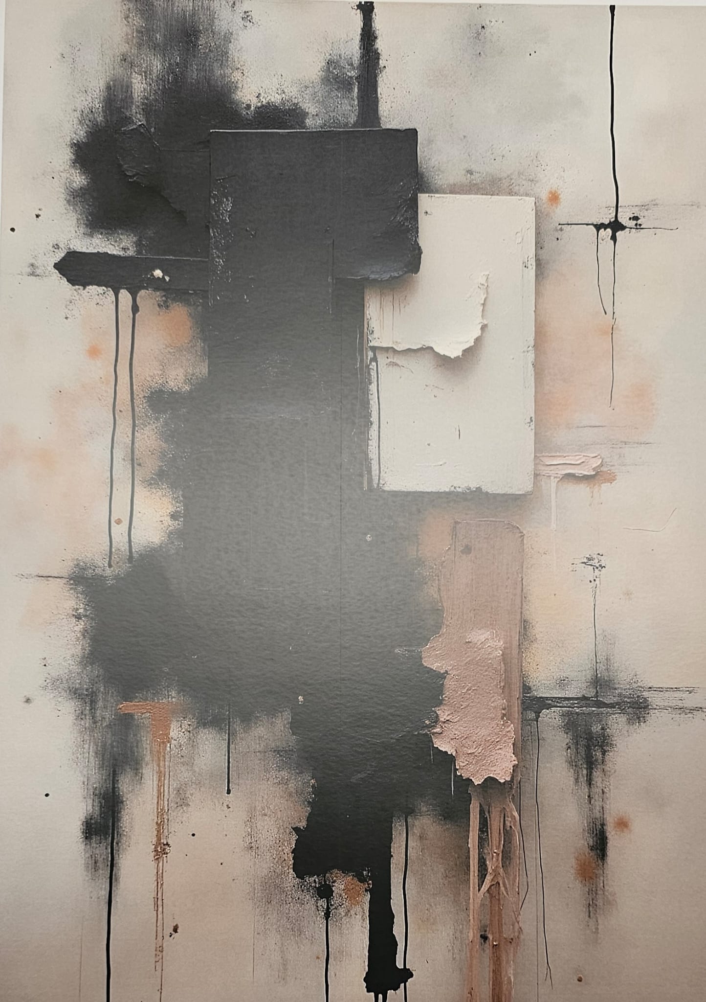 RICH BLACK, CREAM & BEIGE ABSTRACT