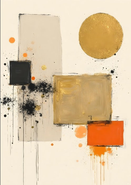 ORANGE, BLACK & GOLD ABSTRACT