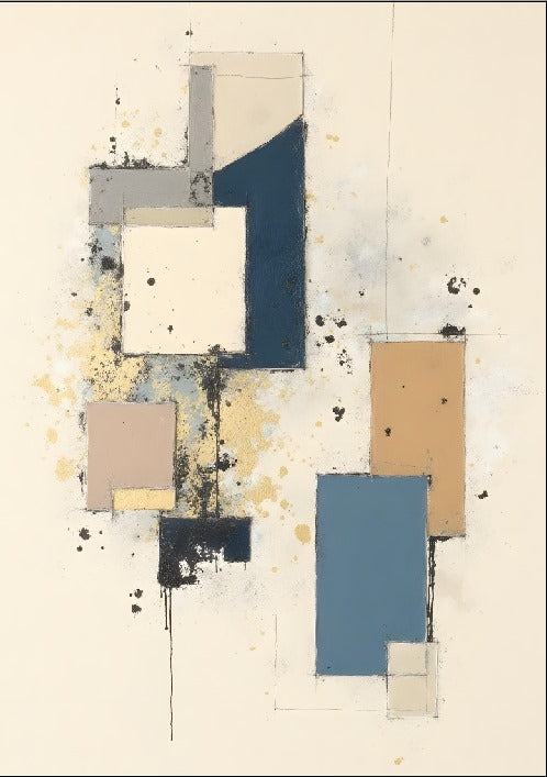 BLUES, BEIGE & BLACK ABSTRACT