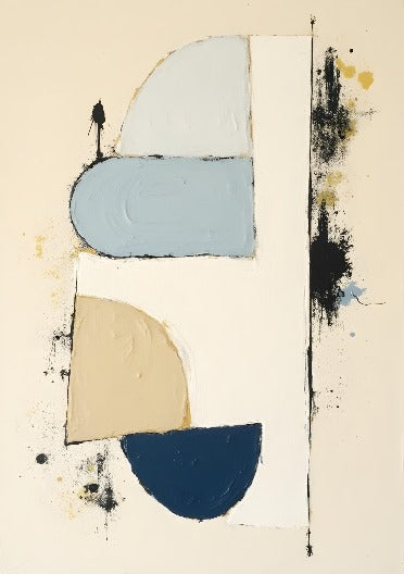 BLUES, BEIGE & BLACK ABSTRACT