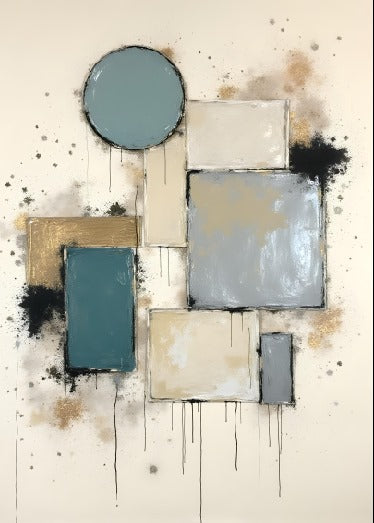 SOFT TEAL, SILVER & CREAM ABSTRACT