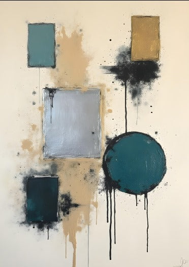 TEAL, SILVER & GOLD ABSTRACT