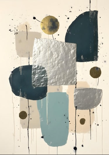 SOFT TEAL, SILVER & CREAM ABSTRACT