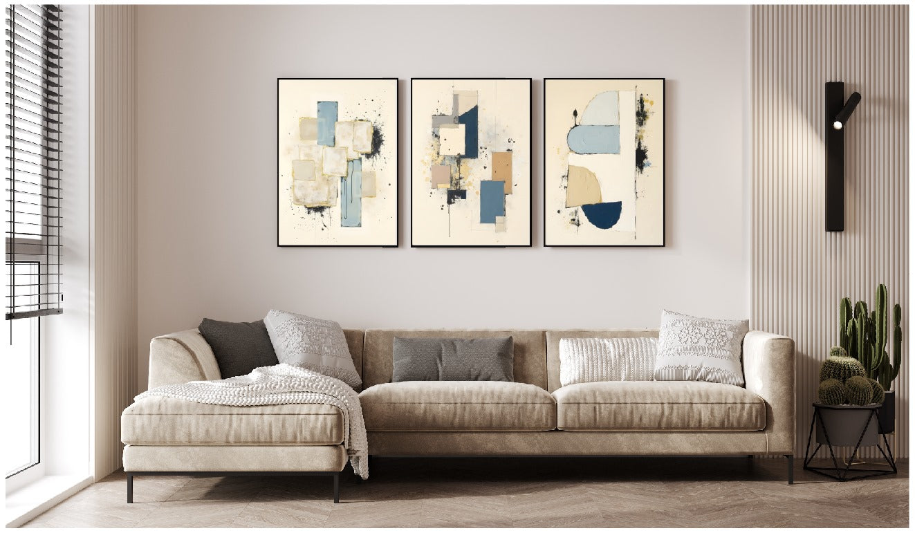 BLUES, BEIGE & BLACK ABSTRACT