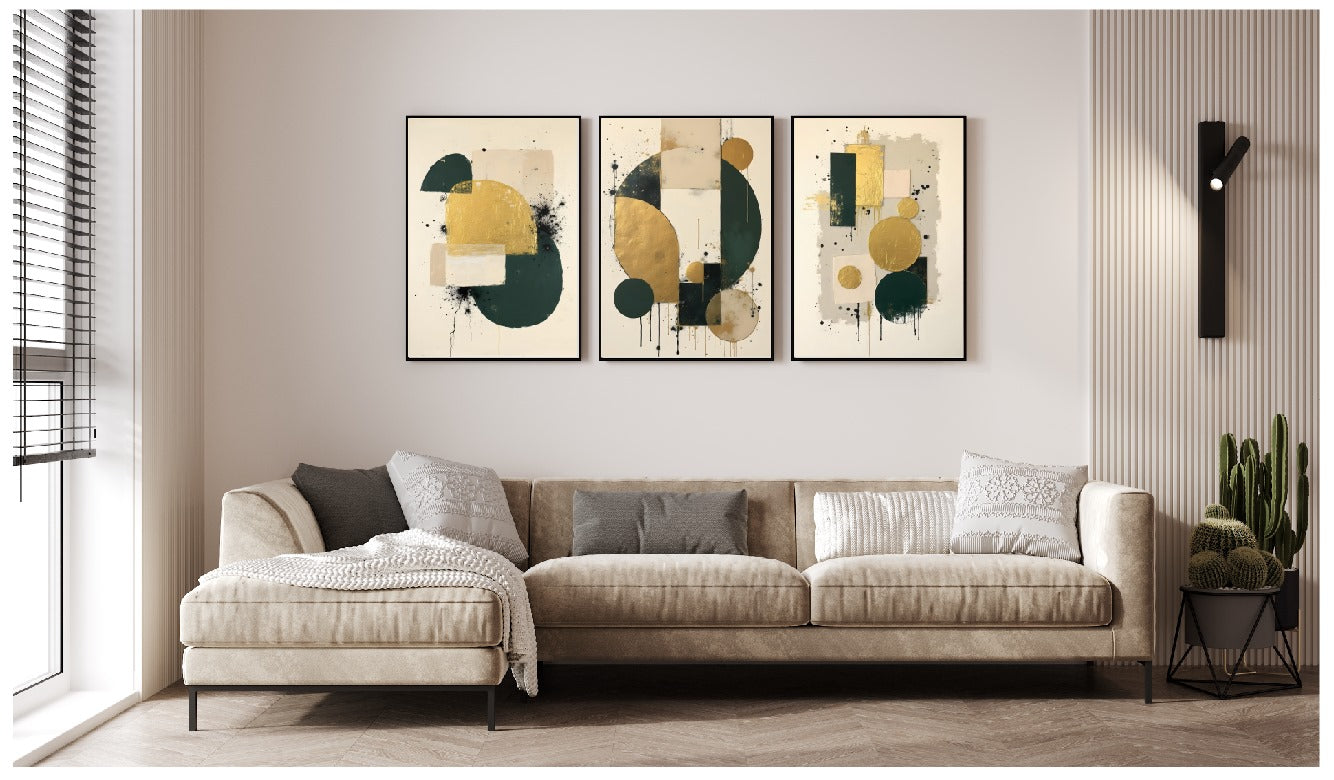 FOREST GREEN & GOLD ABSTRACT