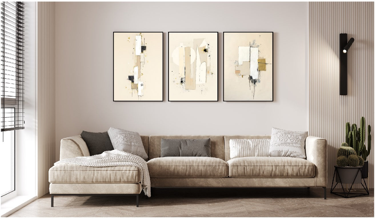 WHITE, BLACK & BEIGE ABSTRACT