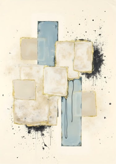 BLUES, BEIGE & BLACK ABSTRACT