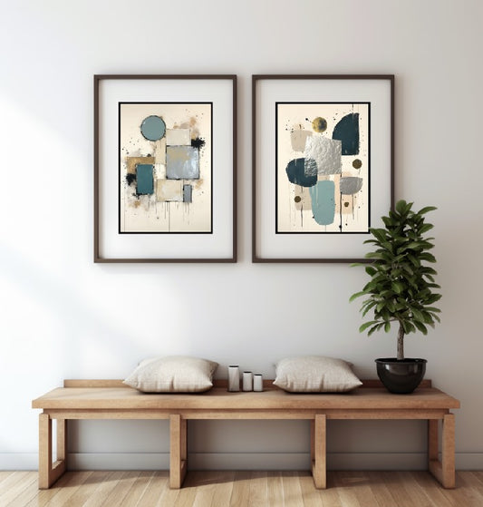 SOFT TEAL, SILVER & CREAM ABSTRACT