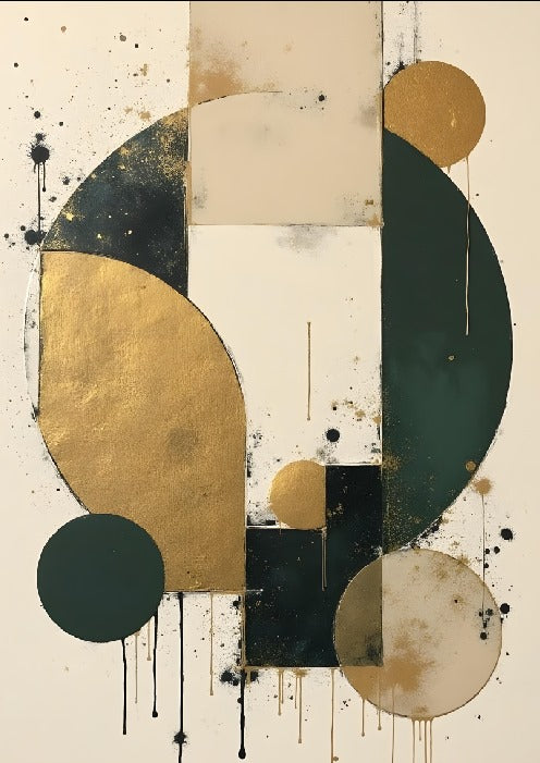 FOREST GREEN & GOLD ABSTRACT